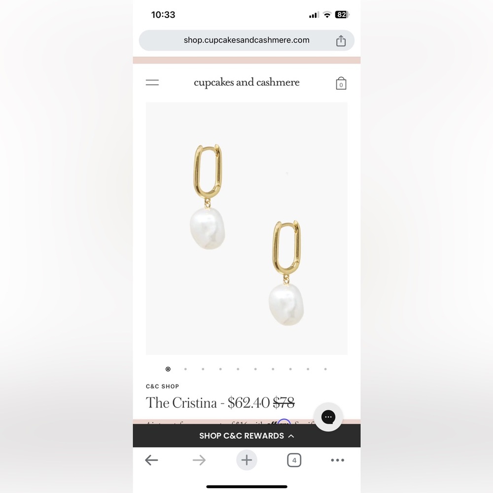 Cupcakes and Cashmere Gold/Pearl Drop Earrings